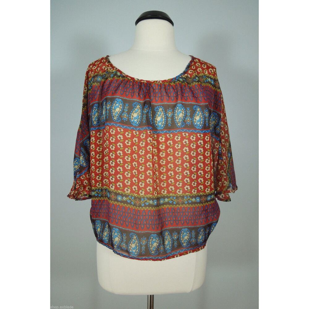 LOVE SOUP Top M MEDIUM Sheer Batwing Printed